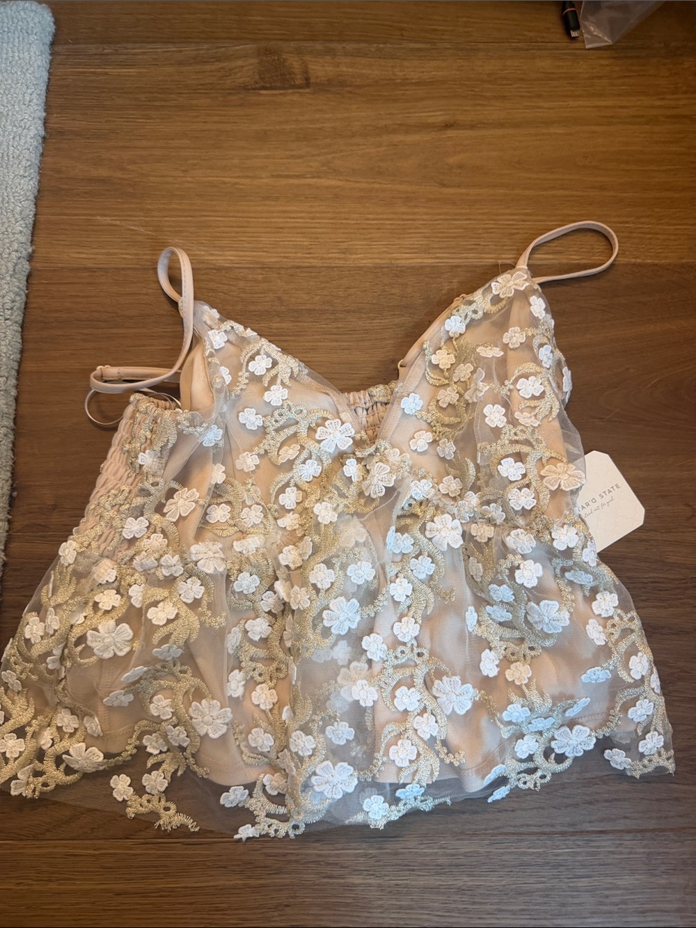 Alter State Floral Appliqué Sheer Camisole Top in Blush